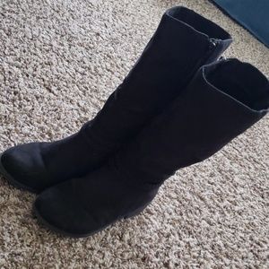 Black suede tall riding style boots